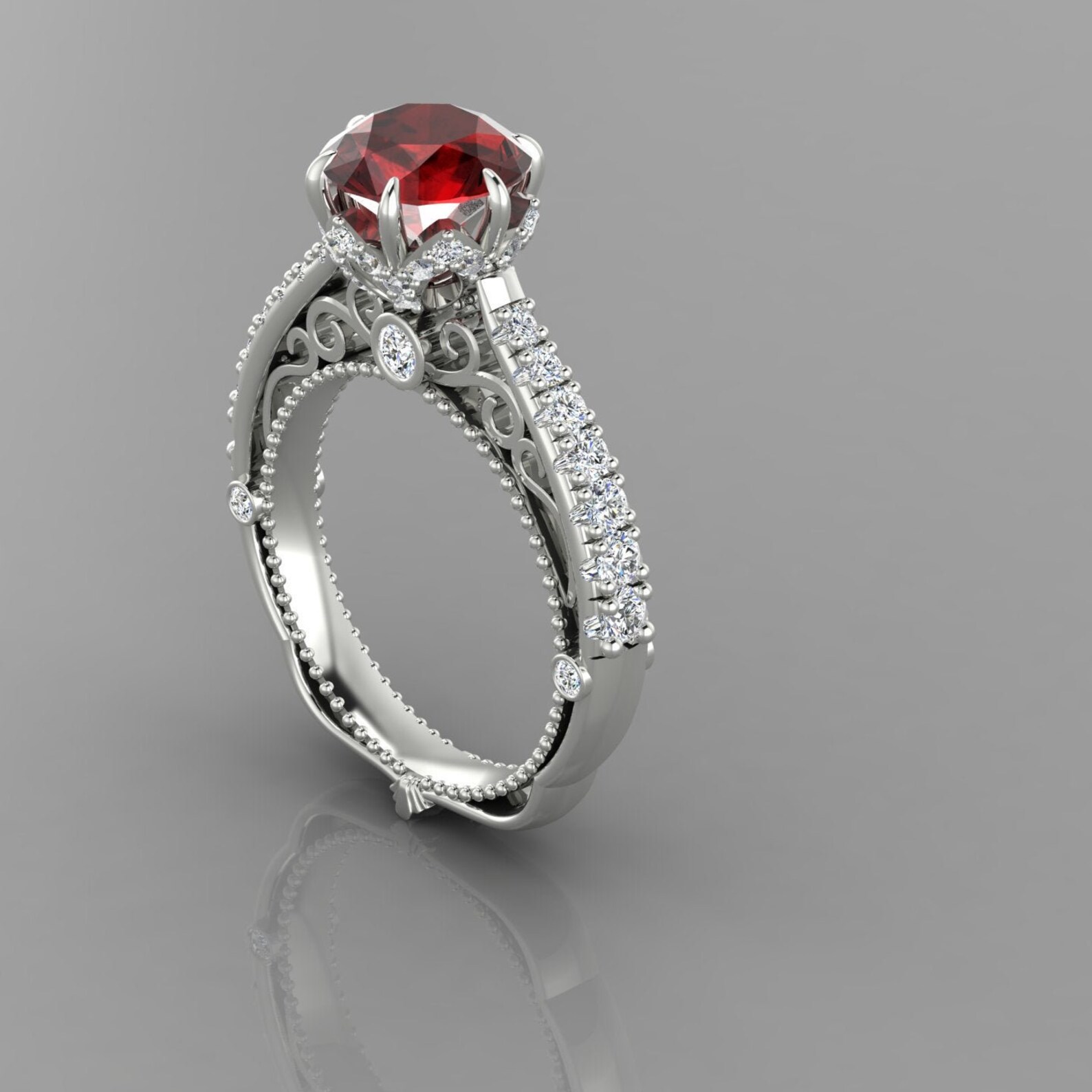 Engagement Ring 14K Solid White Gold Ring Unique Etsy