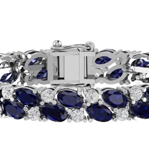 Blue Sapphire Tennis Bracelet, Sterling Silver, Handmade Anniversary Gift