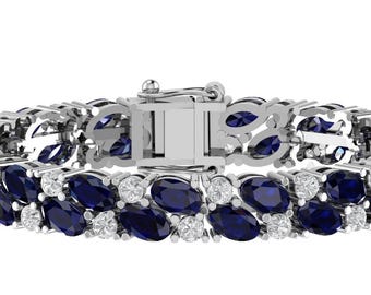 Gorgeous Blue Sapphire Tennis Bracelet In 925 Sterling Silver, Women's Blue Sapphire Bracelet, Handmade Bracelet, Anniversary Gift For Wife