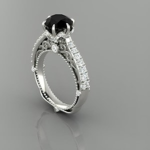 Vintage Natural Black Onyx Engagement Ring In 14K Solid White Gold | Black Onyx & Diamond Wedding Ring | Anniversary Ring | Promise Rin