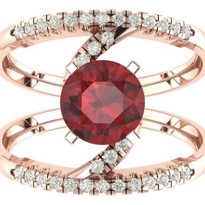 Natural Red Garnet Engagement Ring In 14K Solid Rose Gold | Vintage Red Garnet & Diamond Wedding Ring | Garnet Promise Ring | Gifts For Her