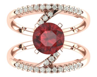 Natural Red Garnet Engagement Ring In 14K Solid Rose Gold | Vintage Red Garnet & Diamond Wedding Ring | Garnet Promise Ring | Gifts For Her