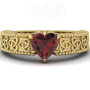 Natural Heart Shape Red Garnet Engagement Ring In 14K Solid Yellow Gold | Solitaire Garnet Ring | Garnet Wedding Ring | January Birthstone