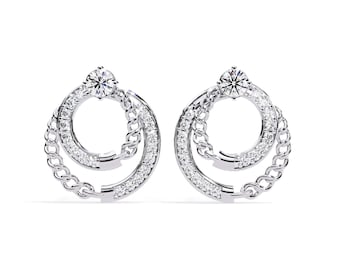 Unique Natural Diamond Studs Earrings In 14K Solid White Gold,Gorgeous Diamond Women's Earrings,Diamond Studs Earrings,Perfect Gifts Fr Her