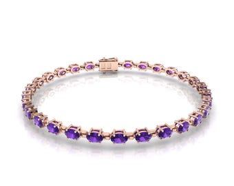 Natural Oval Shape Amethyst Bracelet | Amethyst Tennis Bracelet In 925 Sterling Silver | Amethyst Handmade Bracelet | Anniversary Gifts