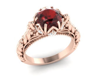 Natural Pear Shape Red Garnet Engagement Ring In 14K Solid Rose Gold | Garnet & Diamond Wedding Ring | Promise Ring | January Birthstone
