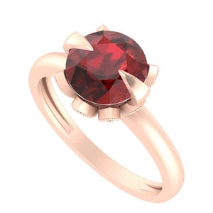 Natural Round Shape Red Garnet Engagement Ring In 14K Solid Rose Gold | Red Garnet & Diamond Ring | January Birthstone | Promise Ring