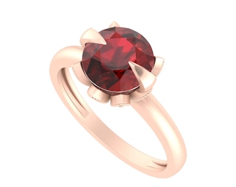 Solitaire Red Garnet Engagement Ring In 14K Solid Rose Gold | Natural Red Garnet & Diamond Anniversary Ring | January Birthstone Jewelry