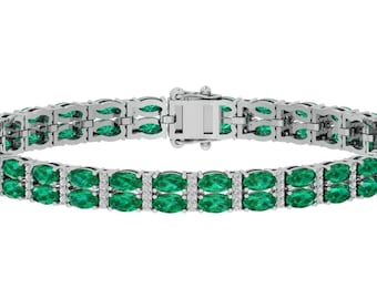 Oval Shape Emerald Tennis Bracelet In 925 Sterling Silver | Unique Emerald Handmade Bracelet | Emerald Wedding Bracelet | Anniversary Gift