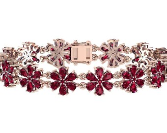 Natueal Pear Cut Garnet Bracelets | Flower Shape Garnet Bracelet | Rose Gold Garnet Bracelets | Handmade Bracelets | January Birthstone