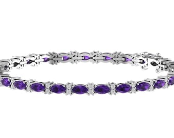 Natural Marquises Cut Amethyst Tennis Bracelet,Unique Amethyst Handmade Bracelet In 925 Sterling Silver,Perfect February Birthstone Jewelry