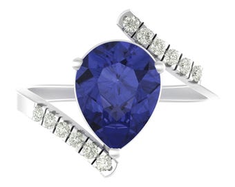 3.6Ct Natural Pear Cut Tanzanite Engagement Ring In 14K Solid White Gold | AAAA Tanzanite & Diamond Wedding Ring | December Birthstone