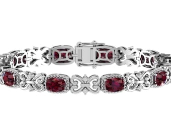 Gorgeous Natural Cushion Red Garnet Tennis Bracelet In 925 Sterling Silver,Vintage Garnet Bracelet,Garnet Handmade Bracelet,Gifts For Wife