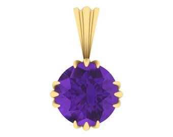 Solitaire Amethyst Pendant In 14K Solid Yellow Gold | Minimalist Pendant | Natural Round Shape Amethyst Pendant | Amethyst Necklace