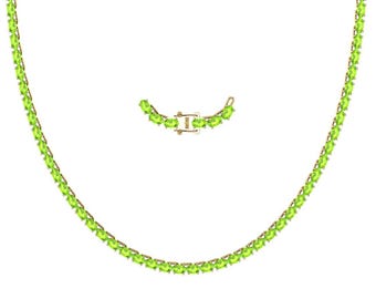 Natural Oval Peridot Tennis Bracelet In 925 Sterling Silver,Peridot Women's Necklace,perfect Anniversary Gifts For Her,Birthstone Jewellery