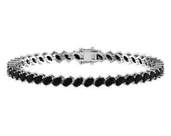 Natural Oval Shape Black Onyx Bracelet | Black Onyx Tennis Bracelet In 925 Sterling Silver | Black Onyx Handmade Bracelet | Anniversary Gift