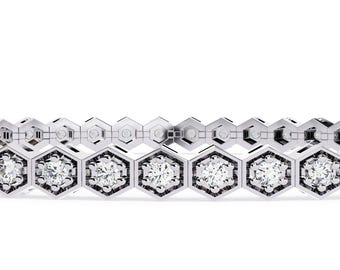 Natural Diamond Tennis Bracelet In 14K Solid White Gold | Genuine Diamond Handmade Bracelet | Diamond Bracelet | Wedding Bracelet |