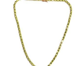 Natural Oval Cut Peridot Tennis Necklace | Rose Gold Peridot Necklace | Handmade Peridot Necklace | Anniversary Gifts | August Birthstone