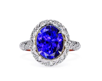 2.5Ct Natural Tanzanite Ring | Tanzanite Engagement Ring  | 14K White Gold Tanzanite Ring | AAAA Tanzanite & Diamond Ring | Birthstone Ring