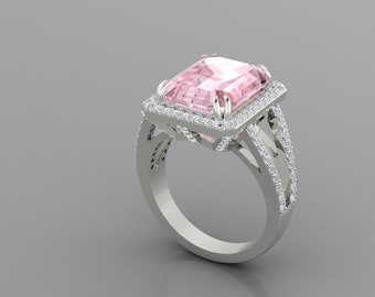 4.8Ct Gorgeous Pink Morganite Engagement Ring 14K Solid White Gold Morganite Diamond Halo Ring Anniversary Gift For Wife Christmas Gift