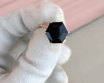 6.2Ct Natural Black Onyx Engagement Ring In 14K Solid Rose Gold.Hexagon Shape Black Onyx Ring,Unique Black Onyx Ring,Anniversary Gifts