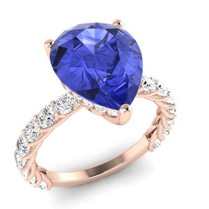 5.4Ct Natural Pear Shape Tanzanite Engagement Ring In 14K Solid Rose Gold | AAAA Tanzanite & Diamond Wedding Ring | December Birthstone