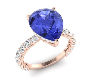 5.4Ct Natural Pear Shape Tanzanite Engagement Ring In 14K Solid Rose Gold | AAAA Tanzanite & Diamond Wedding Ring | December Birthstone