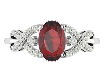 1.8Ct Natural Red Garnet Engagement Ring In 14K Solid White Gold | Unique Red Garnet & Diamond Ring | January Birthstone | Promise Rings