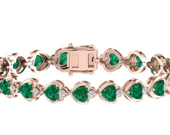 Hart Cut Emerald Tennis Bracelet In 925 Sterling Silver,Women's Emerald Handmade Bracelet,Wedding Bracelet, Anniversary Gift For Wife