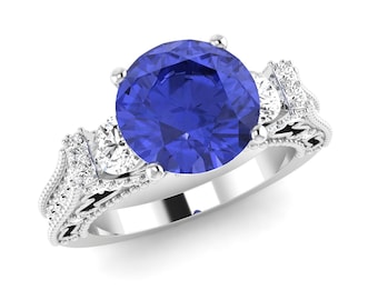 2.4Ct Natural Tanzanite Engagement Ring In 14K Solid White Gold | AAAA Tanzanite & Diamond Wedding Ring | Promise Ring | Anniversary Ring