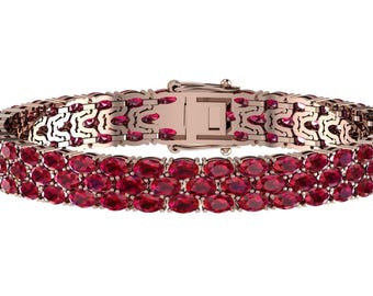 Gorgeous Natural Oval Cut Garnet Tennis Bracelet In 925 Sterling Silver,Handmade Red Garnet Bracelet,Perfect Anniversary Gifts For Wife