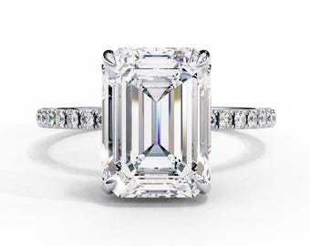 2.5Ct Emerald Shape Lab Grown Diamond Engagement Ring In 14K Solid White Gold,Unique Lab Grown Diamond Women's Ring,Anniversary Gift Wife