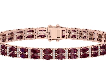 Vintage Natural Oval Shape Red Garnet Handmade Tennis Bracelet | 925 Sterling Silver Garnet Tennis Bracelet | Rose Gold Red Garnet Bracelet