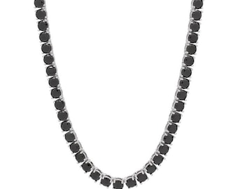 Natural Round Cut Black Onyx Necklace | Sterling Silver Black Onyx Tennis Necklace | Black Onyx Handmade Necklace | Anniversary Gifts