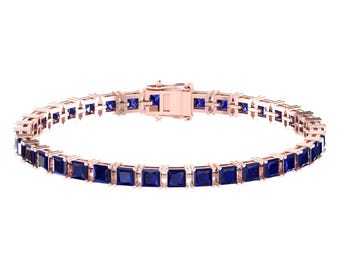 Blue Sapphire Tennis Bracelet | 925 Sterling Silver Blue Sapphire Bracelet | Blue Sapphire Handmade Bracelet | Anniversary Gift For Wife