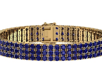 Blue Sapphire Tennis Bracelet  | Handmade Blue Sapphire Bracelet | Yellow Gold Blue Sapphire Bracelet | Weding Bracelet | Anniversary Gift