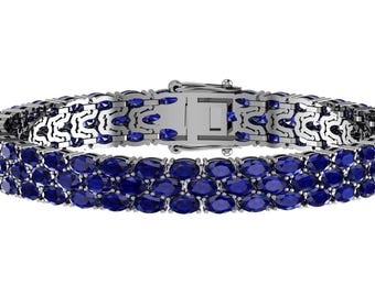 Gorgeous Blue Sapphire Tennis Bracelet In 925 Sterling Silver, Women's Blue Sapphire Bracelet, Handmade Bracelet, Anniversary Gift For Wife