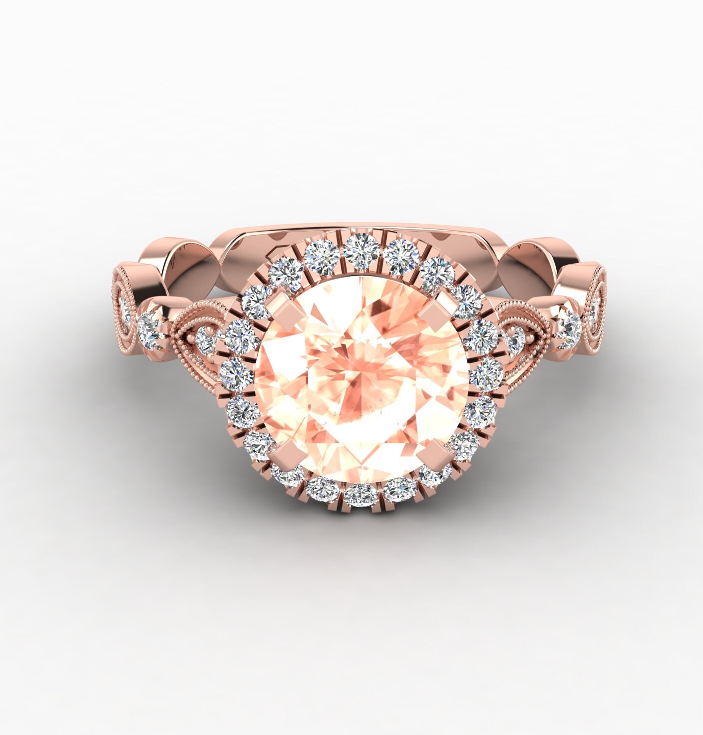 Wedding Ring 14K Solid Rose Gold Filigree