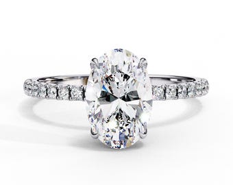 1.4Ct Oval Cut Lab Grown Diamond Engagement Ring In 14K Solid White Gold,Gorgeous Lab Grown Diamond Wedding Rings,Anniversary Gifts For Wife