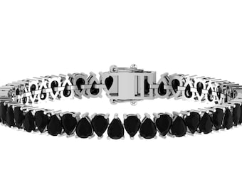 Black Onyx Bracelet | Pear Black Onyx Tennis Bracelet In 925 Sterling Silver | Handmade Black Onyx  Bracelet | Anniversary Gifts For Her