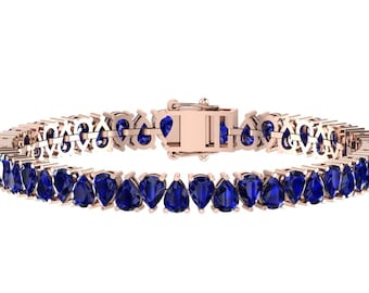 Gorgeous Blue Sapphire Tennis Bracelet In 925 Sterling Silver, Pear Cut Blue Sapphire Women's Bracelet, Unique Anniversary Gifts For Wife