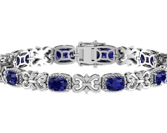Gorgeous Cushion Shape Blue Sapphire Tennis Bracelet | 925 Sterling Silver Blue Sapphire Bracelet | Blue Sapphire Handmade Bracelet Gifts