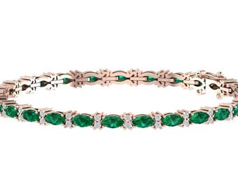 Gorgeous Marquise Shape Emerald Tennis Bracelet In 925 Sterling Silver,Unique Emerald Handmade Bracelet,Anniversary Gift For Her