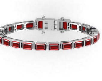 Natural Red Garnet Tennis Bracelet | 925 Sterling Silver Garnet Bracelet | Handmade Bracelet | Anniversary Bracelet | January Birthstone