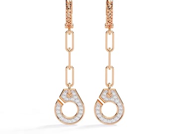 Unique Natural Diamond Dangle Earrings In 14K Solid Rose Gold,Gorgeous Diamond Studs Eerrings,Diamond Women's Earrings,Valentine Gifts