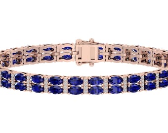Gorgeous Blue Sapphire Tennis Bracelet | 925 Sterling Silver Blue Sapphire Bracelet | Handmade Bracelet | Anniversary Blue Sapphire Bracelet
