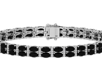 Natural Oval Cut Black Onyx Tennis Bracelet | Unique 925 Sterling Silver Onyx Bracelet | Elegant Black Onyx Tennis Handmade Bracelet |