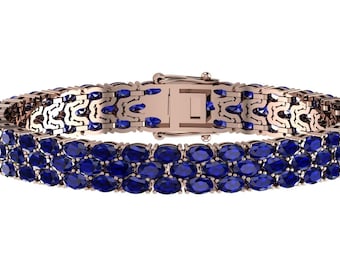 Gorgeous Blue Sapphire Tennis Bracelet In 925 Sterling Silver, Women's Blue Sapphire Bracelet, Handmade Bracelet, Anniversary Gift For Wife