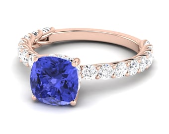 2.2Ct Natural Cushion Cut Tanzanite Engagement Ring In 14K Solid Rose Gold,Gorgeous Tanzanite & Diamond Ring,December Birthstone Jewelry