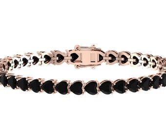 Black Onyx Bracelet | Black Onyx Tennis Bracelet In 925 Sterling Silver | Heart Shape Black Onyx Handmade Bracelet | Anniversary Bracelet